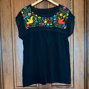 Black Embroidered Flutter-Sleeve Women's Top